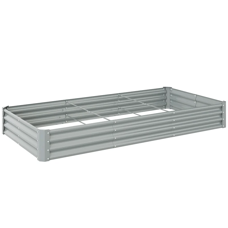 Letto per Orto 240x120x30 cm con Fondo Aperto e Bordi Rinforzati in Acciaio Argento