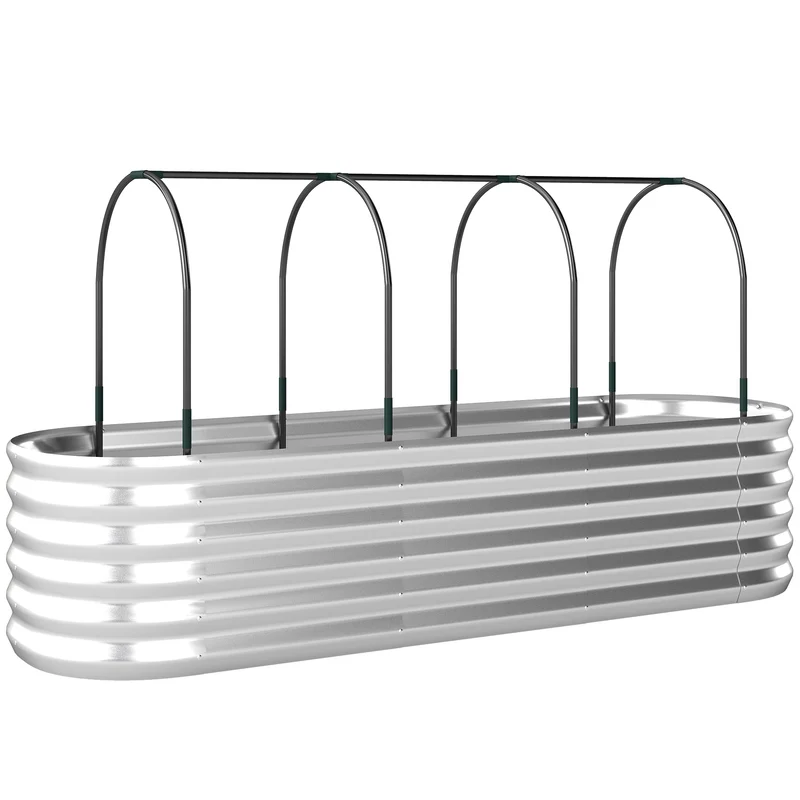 Orto Rialzato e Fioriera con Graticcio e Serra 200x60x103 cm in Metallo Galvanizzato Argento
