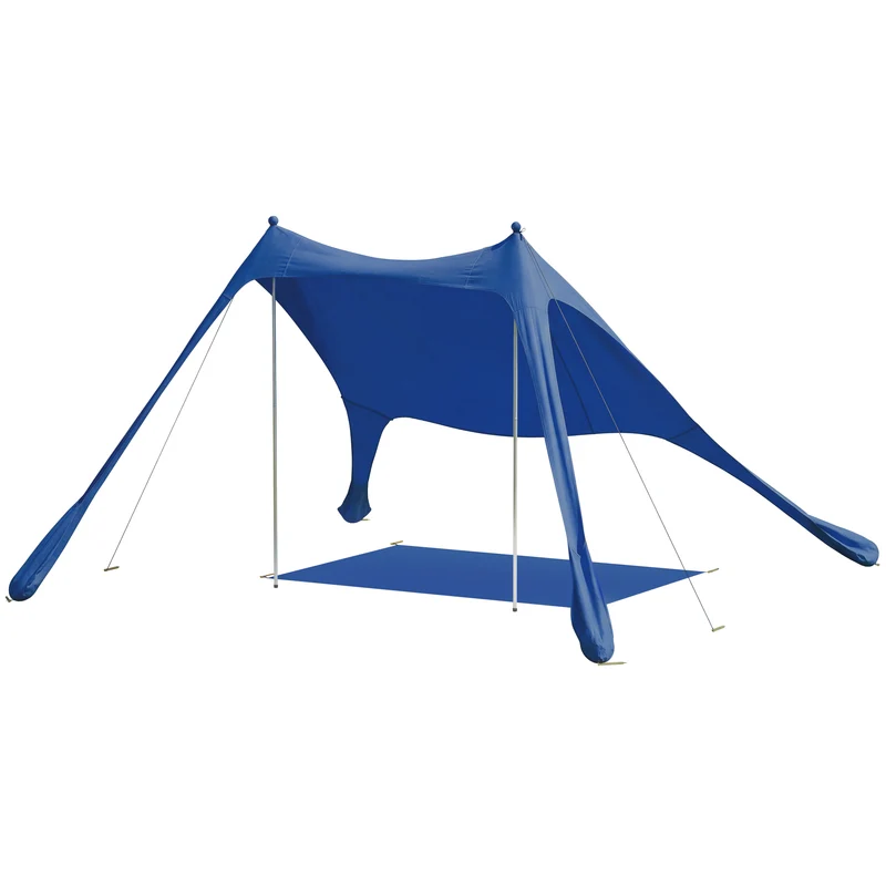 Tenda Spiaggia 2-4 Persone Tappetino Pala Protezione Solare UPF50+ Blu