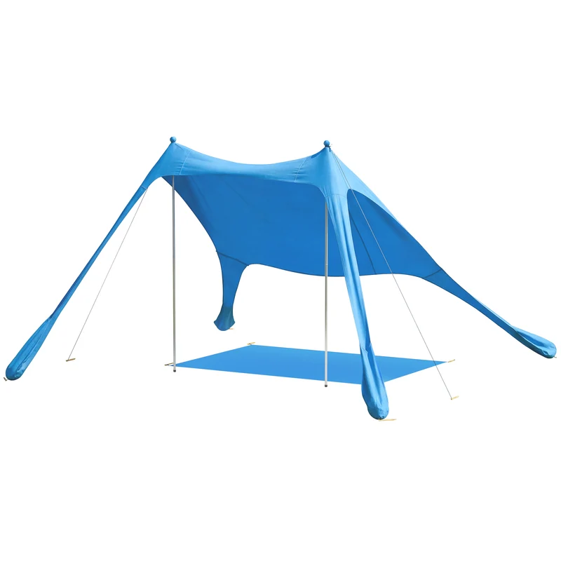 Tenda Spiaggia 2-4 Persone Tappetino Pala Protezione Solare UPF50+ Azzurro