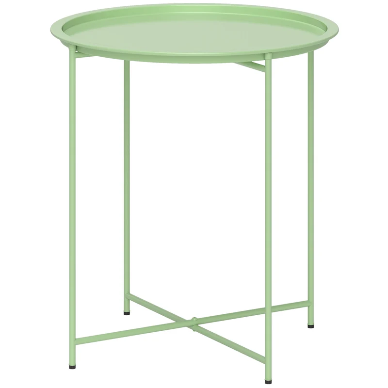 Tavolino da Giardino Ø46x50 cm con Vassoio Rimovibile e Gambe Pieghevoli in Acciaio Verde