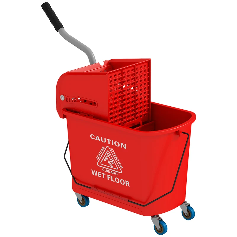 Carrello Pulizie 60x27x70,5 cm Lavapavimenti con Strizzatore in Plastica Rosso