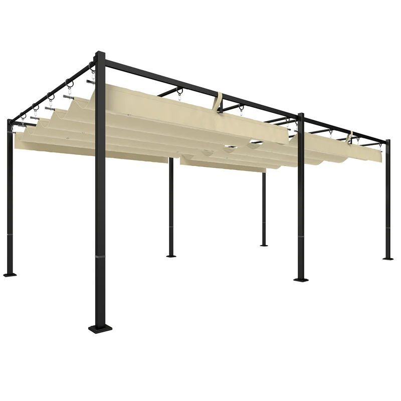 Pergola da Giardino 570x295 cm con Tettuccio Scorrevole UV50+ in Metallo Beige