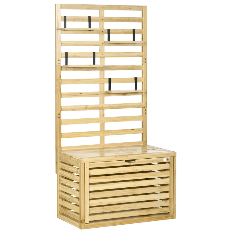 Cassapanca da Giardino 80x45x160 cm con Traliccio e 4 Ripiani con Chiusura Magnetica in Legno