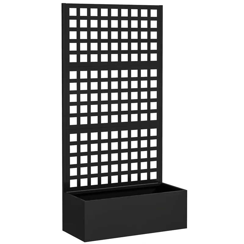 Fioriera da Esterno 89x40,5x178 cm con Spalliera per Rampicanti e Frangivista in Acciaio Zincato Nero