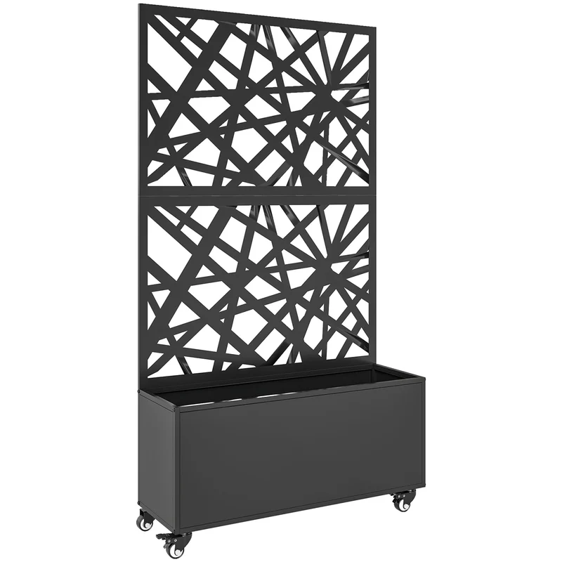 Fioriera con Grigliato per Rampicanti 90x30x160 cm a Rotelle Fori di Drenaggio in Metallo Nero