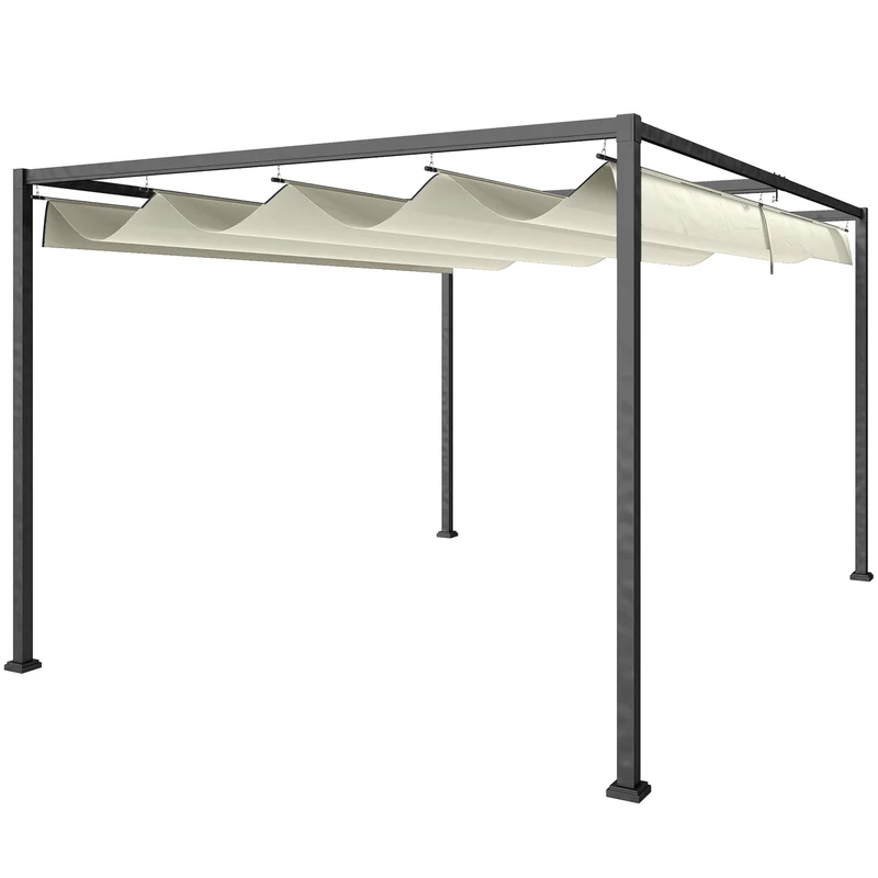 Pergola da Esterno 4x3 m con Tettuccio Retrattile in Metallo e Poliestere Crema