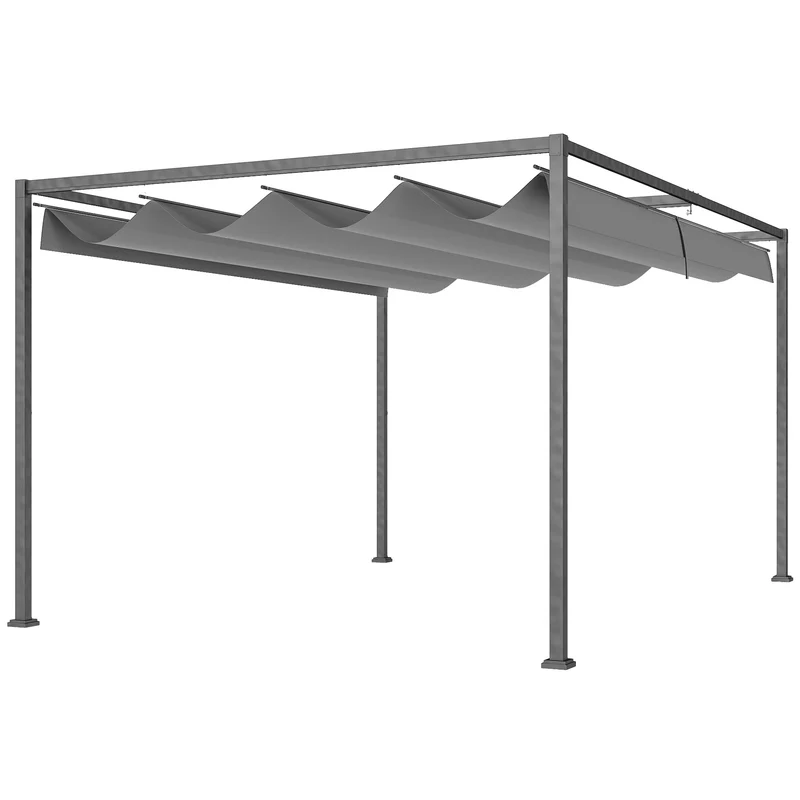 Pergola da Esterno 4x3 m con Tettuccio Retrattile in Metallo e Poliestere Grigio Scuro
