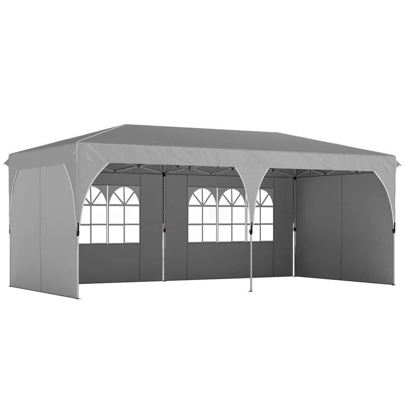 Gazebo Pieghevole 3x6 m con Pareti e Altezza Regolabile Protezione UV 50+ Grigio Chiaro