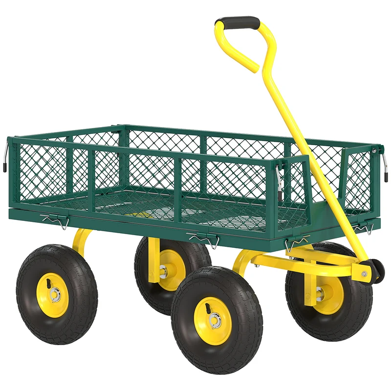 Carrello da Giardino 104x54x51 cm con Capacità 200 kg e Pareti Laterali Rimovibili in Acciaio Verde e Giallo