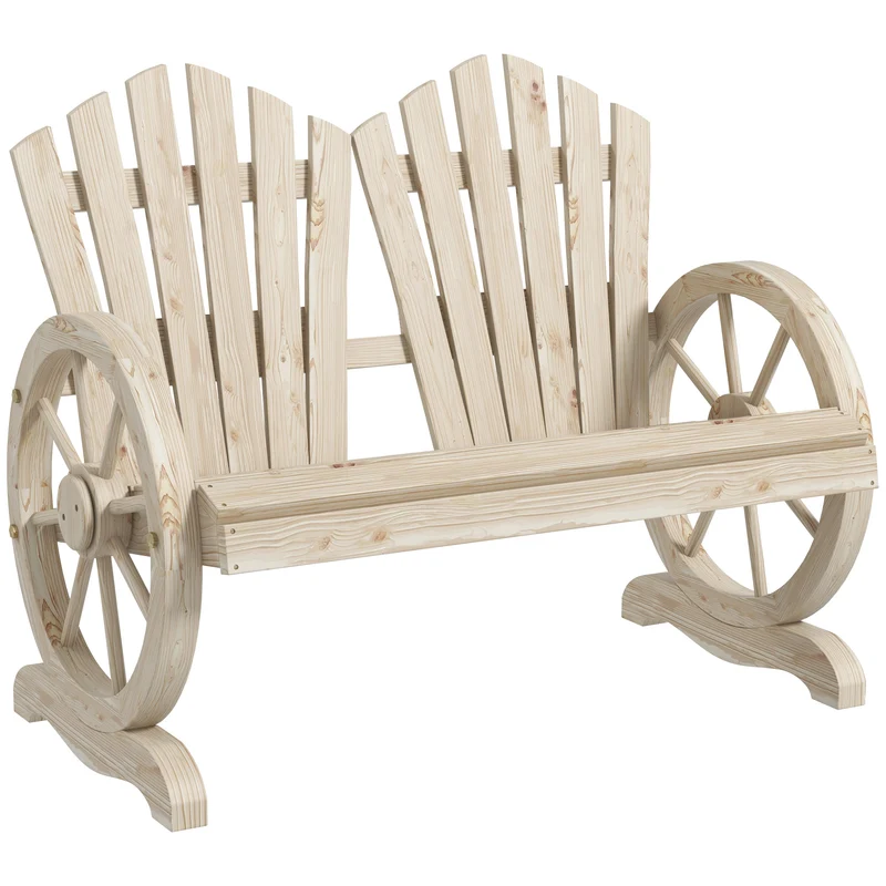 Panchina da Giardino 108x66x95 cm Stile Country con Braccioli a Ruota in Legno Naturale