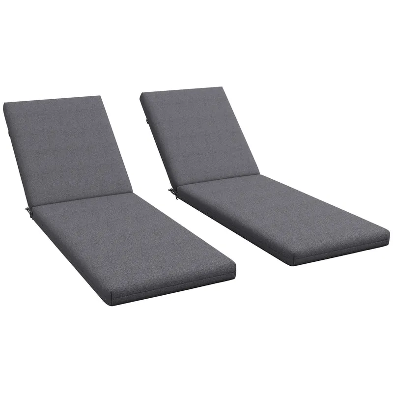 Set 2 Cuscini per Sedie da Esterno 190,5x58,4x7 cm con Lacci e 2 Imbottiture in Poliestere e Cotone Grigio