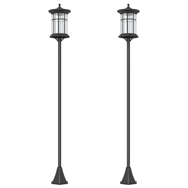 Set 2 Lampioni Solari 23,5x23,5x184 cm con 6h Autonomia e Ancoraggio a Terra in Acciaio Inox e ABS Nero