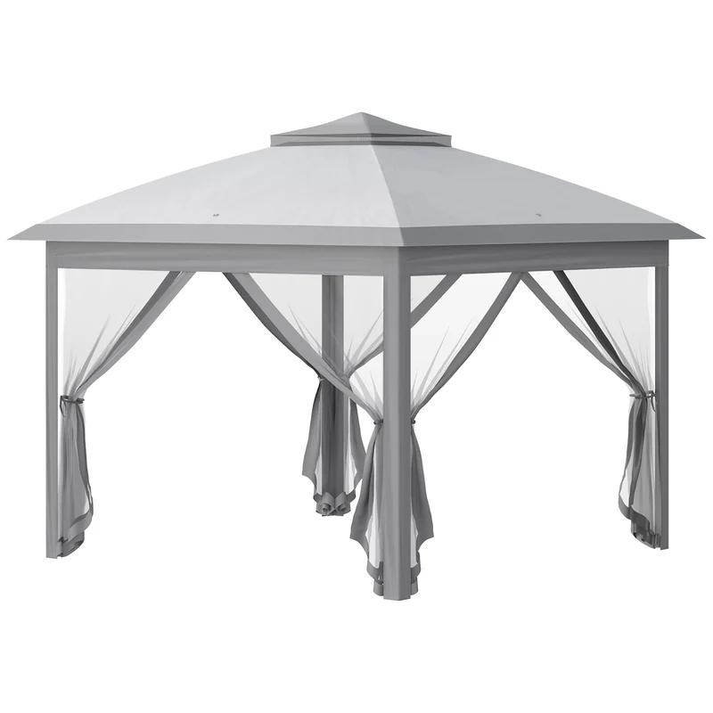Gazebo da Esterno 330x330x280 cm Pieghevole ad Altezza Regolabile con Zanzariere Grigio