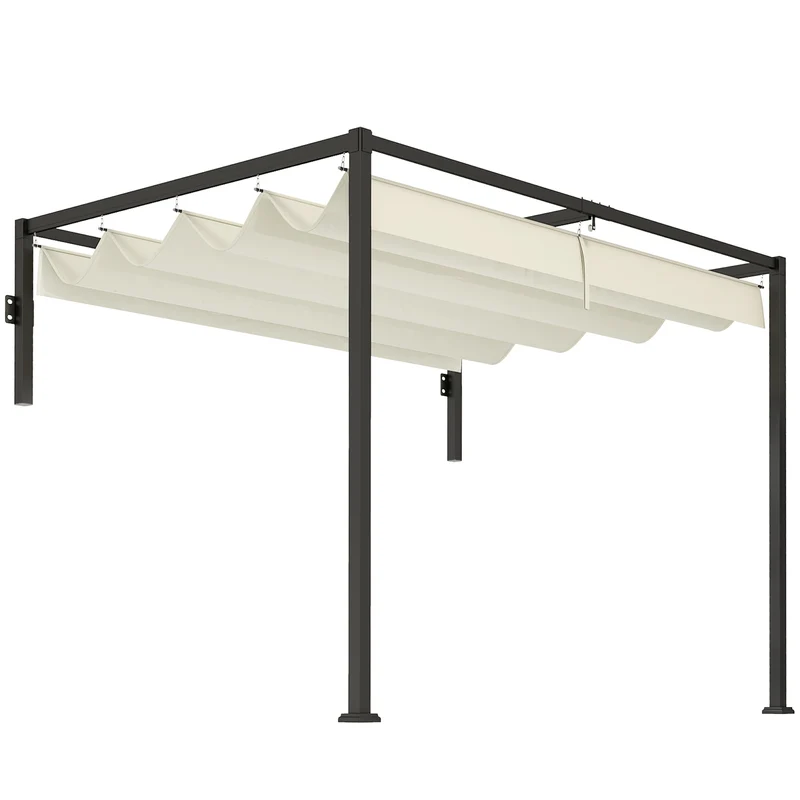 Pergola 3x2 m con Tettuccio Retrattile e Fori di Drenaggio in Acciaio e Poliestere Crema