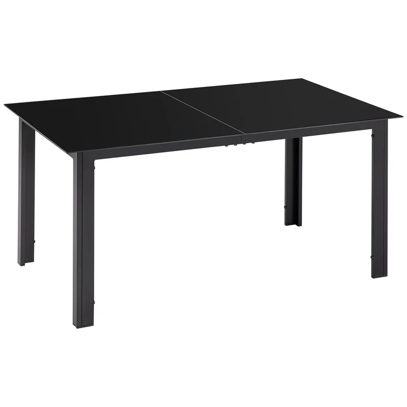 Tavolo da Giardino Rettangolare 150x90 cm per 6 Persone con Piano in Vetro e Alluminio Nero