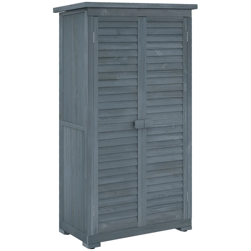 Armadio da Esterno 87x46.5x160 cm con 2 Porte a Persiana e Ripiani Interni in Legno Grigio