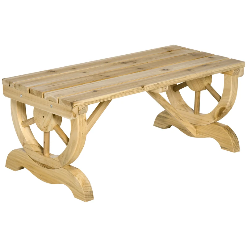 Panchina da Giardino 2 Posti 98x50x39,5 cm con Gambe a Ruota di Carro in Legno a Doghe