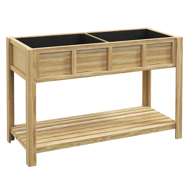 Fioriera Rialzata 115x46x75 cm con Ripiano Inferiore Divisorio Fori di Drenaggio in Legno