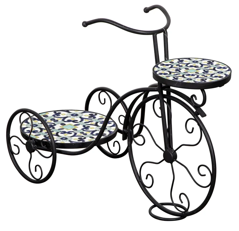 Portavasi Bicicletta da Giardino 28x67x49 cm in Metallo con Mosaico