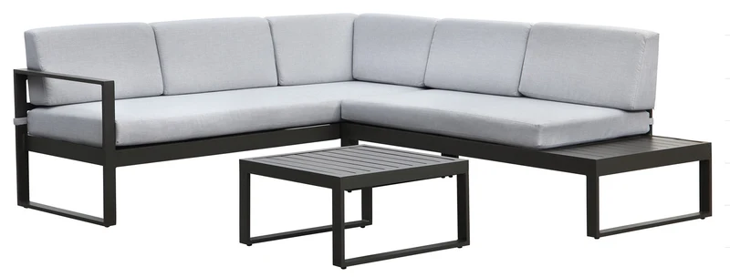 Divano Angolare da Giardino con tavolino in Alluminio Nero e Grigio