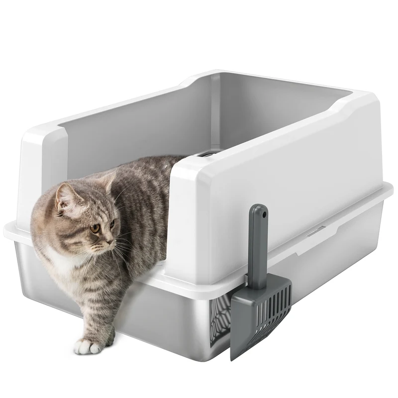 Lettiera per Gatti con Pareti Rialzate 71x50,8x35,5 cm Vassoio in Acciaio Bianco