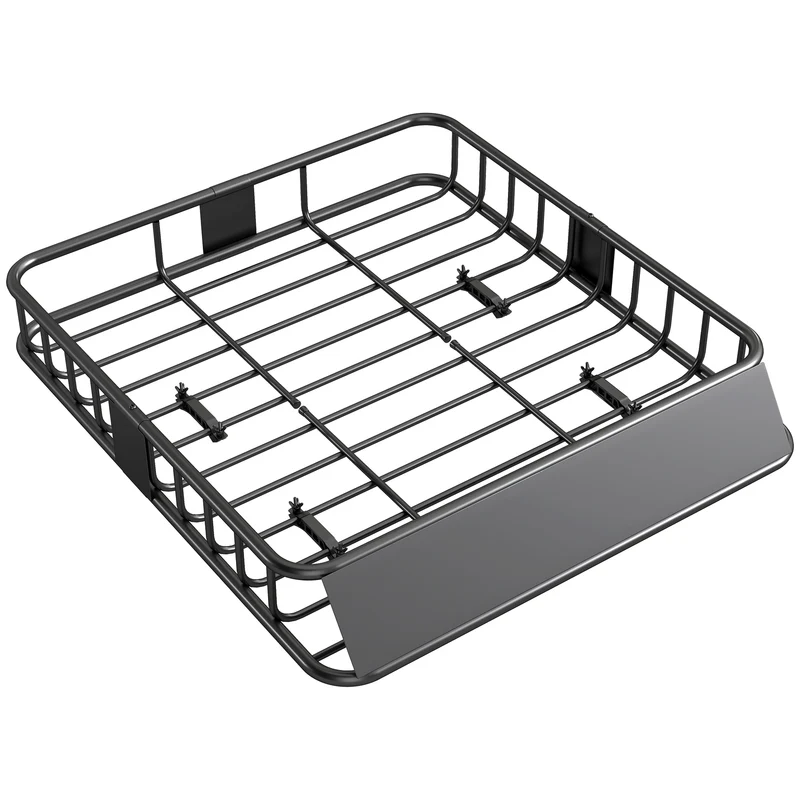 Portapacchi per Auto da 90,7 kg con Deflettori e Guide Laterali 110,5x99,5x18,5 cm in Acciaio Nero