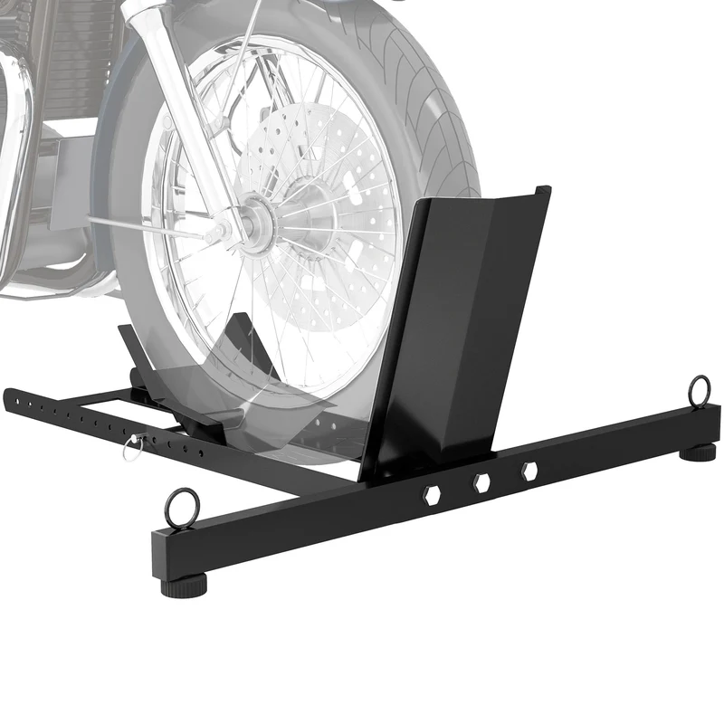 Cavalletto Bloccaruote per Moto Staffa Regolabile per Ruote Ø34-84 cm in Acciaio Nero