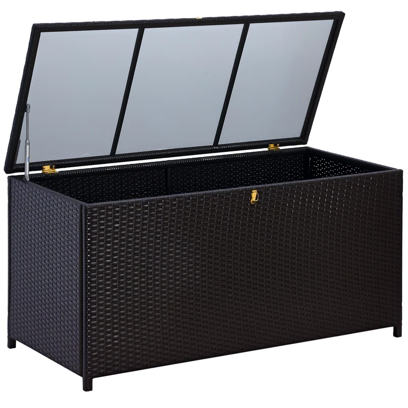 Baule da Esterno da 284L Apertura con Pistone a Gas 118x54x59 cm in Rattan PE Marrone Scuro