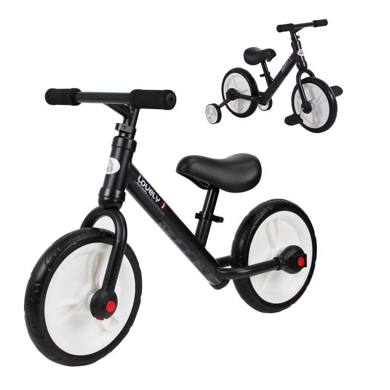 Bicicletta Pedagogica Evolutiva per Bambini da 2-5 Anni Sellino Regolabile in Metallo Nero