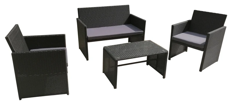Set da Giardino Divano Poltrone e Tavolino in Polyrattan Becker Ceriale Nero