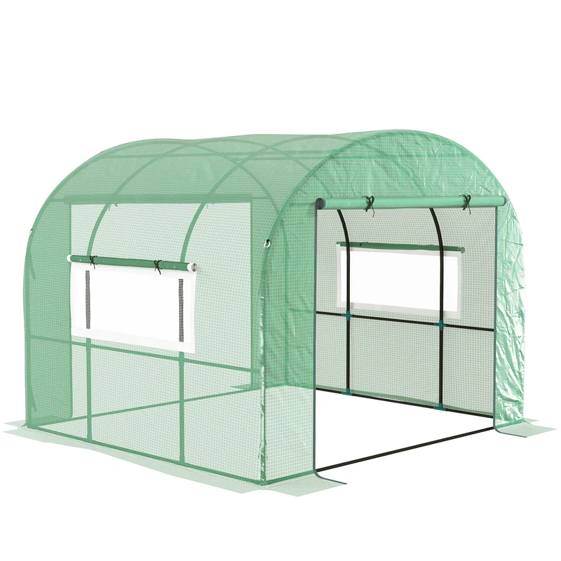 Serra a Tunnel per Orto 3x3x2 m con Porte Avvolgibili e Finestre in Acciaio e PE Anti UV Verde
