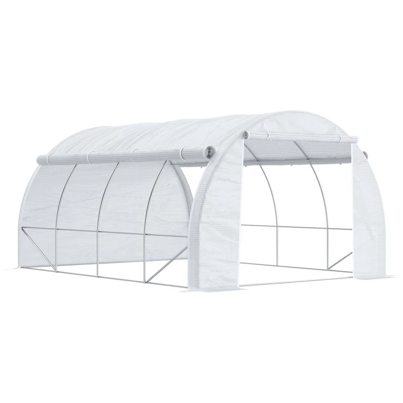 Serra a Tunnel 3,97x3x2 m con Porta Pannelli e 8 Finestre Avvolgibili in Acciaio Zincato e PE Bianco