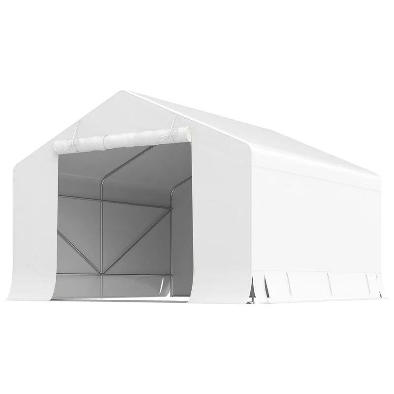 Capanno da Giardino e Tenda Garage 3x3 m Impermeabile con Porta Avvolgibile in Metallo e PE Bianco