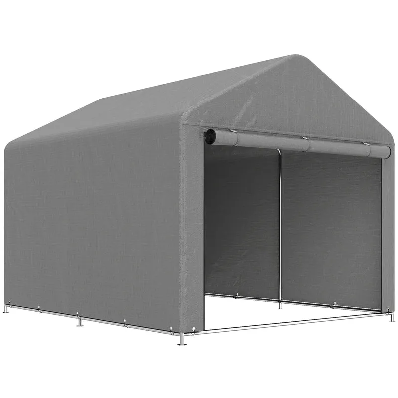 Capanno da Giardino 2x2,4 m Impermeabile Porta Avvolgibile e Telaio in Metallo Grigio Chiaro
