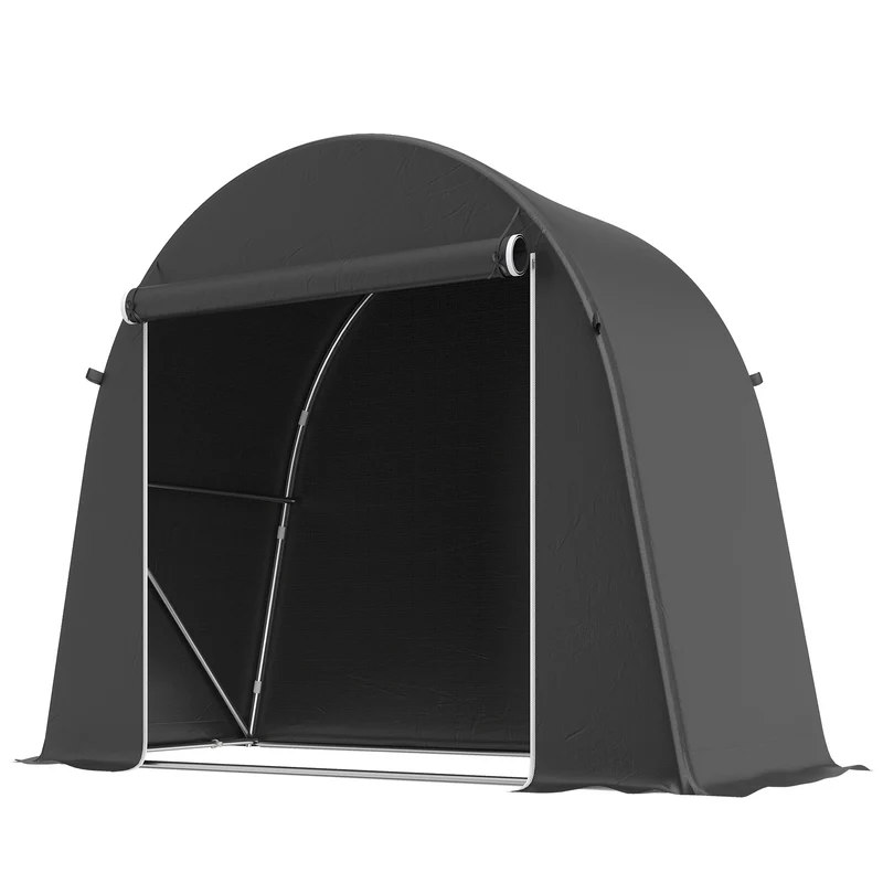 Tenda Garage per Biciclette e Attrezzi 245x120x200 cm con Ingresso a Cerniera in PE e Metallo Grigio Scuro