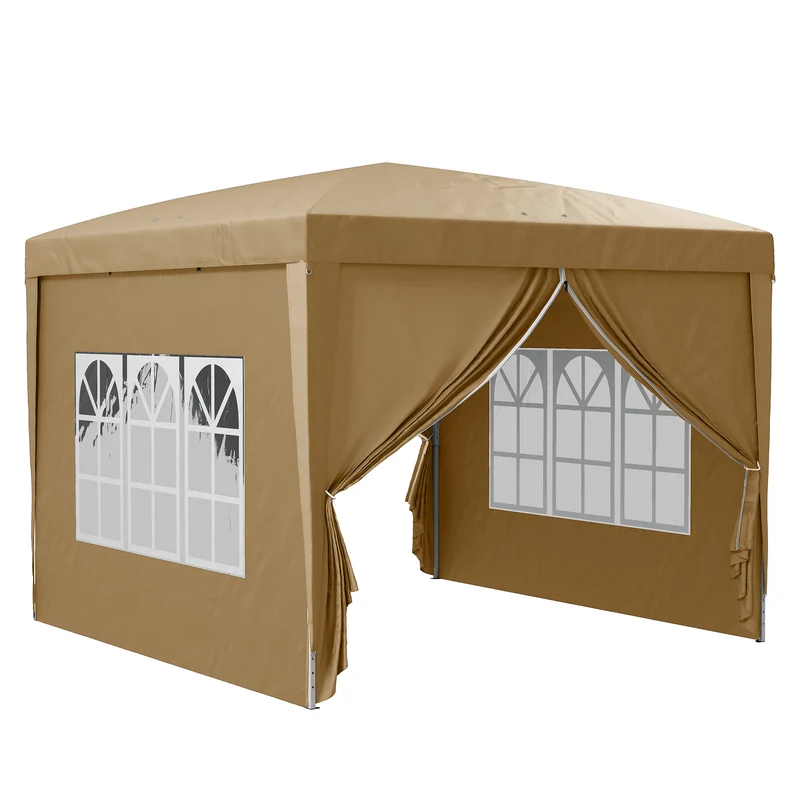 Gazebo da Esterno 3x3 m Pieghevole con 4 Pannelli Laterali in Acciaio e Tessuto Oxford Cachi