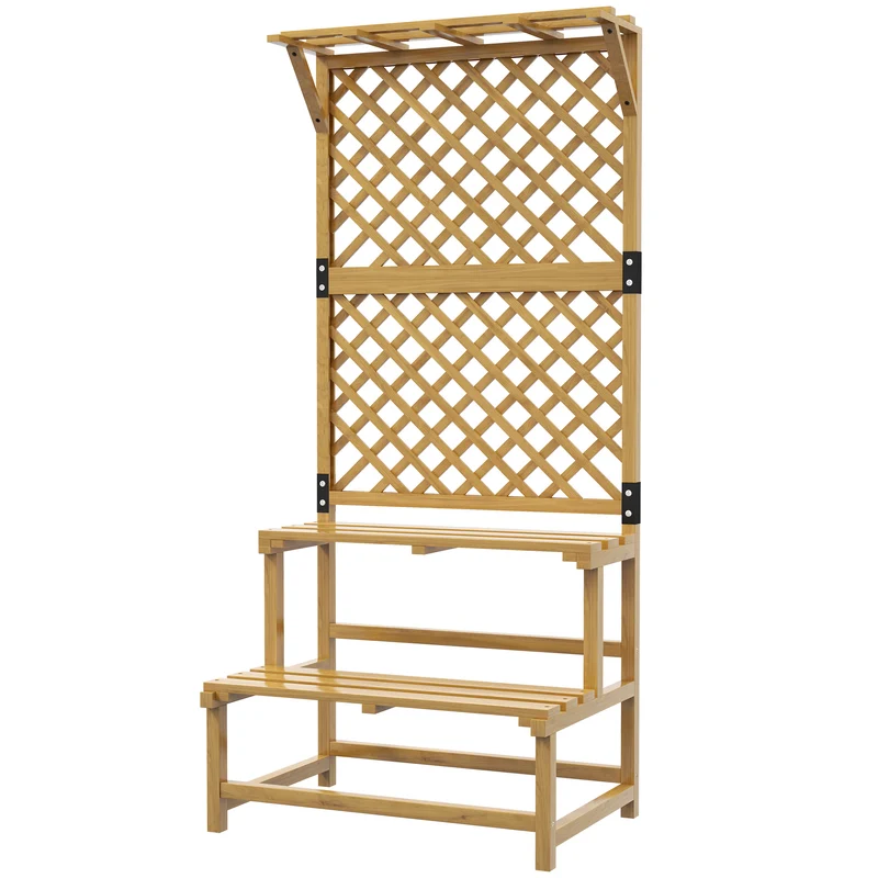 Fioriera con Grigliato per Rampicanti 75x50x166 cm 2 Ripiani e Barra Superiore in Legno di Abete Giallo