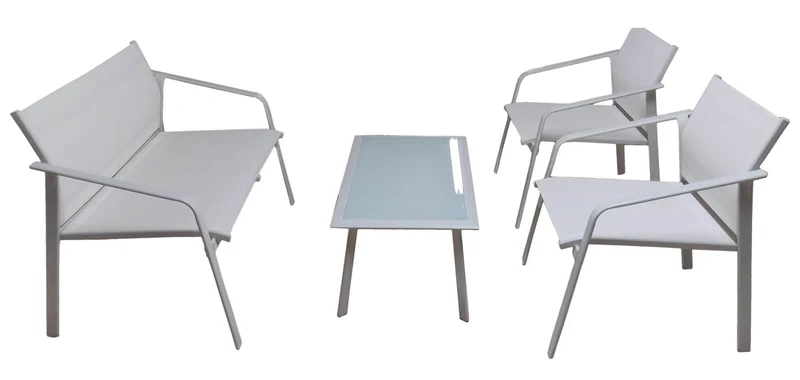 Set Salotto da Giardino in Ferro Divano 2 Poltrone e Tavolino Vorghini Gand Bianco