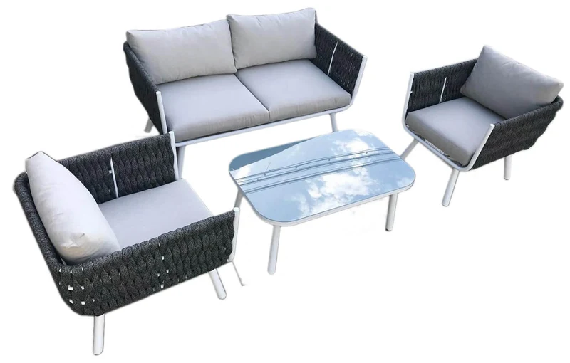 Set Salotto da Giardino in Alluminio Divano 2 Poltrone e Tavolino Vorghini Stoccolma