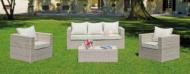 Set Salotto da Giardino in Alluminio Divano 2 Poltrone e Tavolino Vorghini Santiago