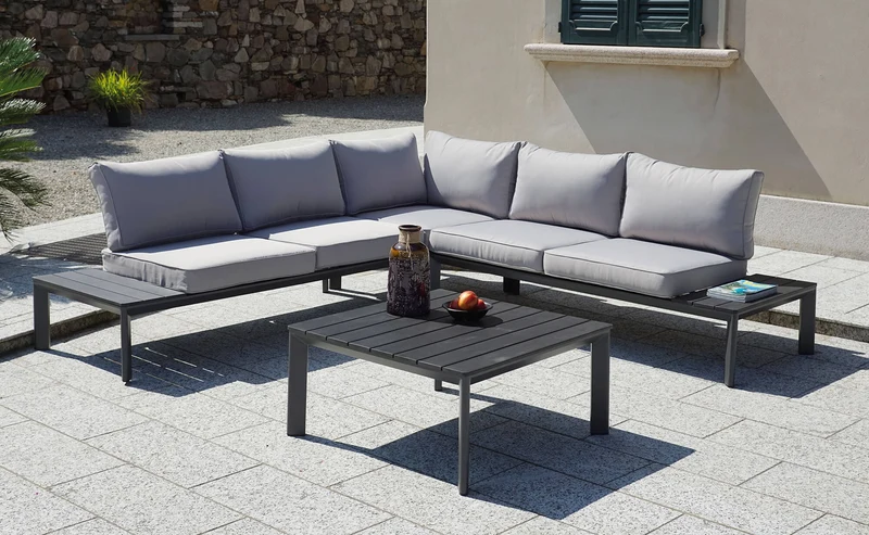 Set Salotto da Giardino in Alluminio Divano Angolare e Tavolino Vorghini Lecco
