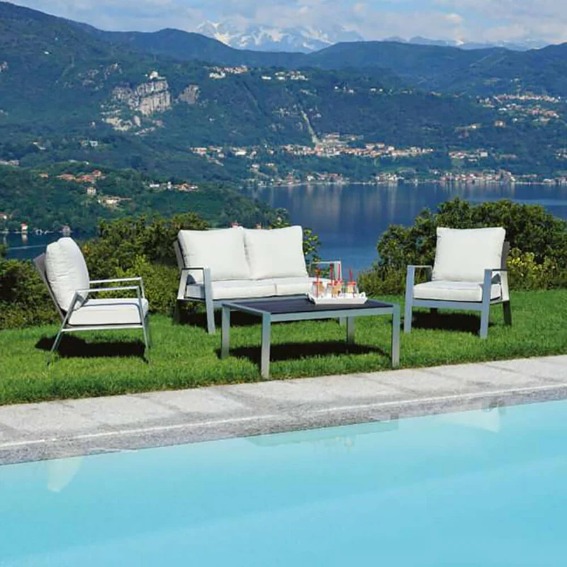 Set Salotto da Giardino in Alluminio Divano 2 Poltrone e Tavolino Vorghini Moltrasio