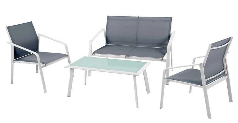 Set da Giardino in Ferro e Textilene Vorghini Bergeggi Bianco e Grigio