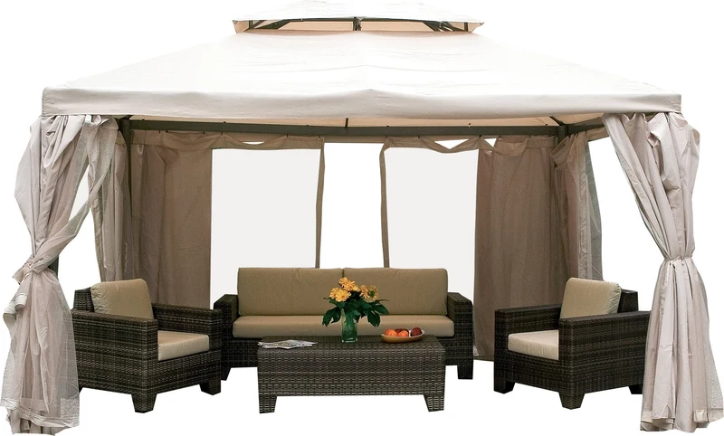 Gazebo da Giardino 4x4 mt in Alluminio con Zanzariera Bauer Ecrù