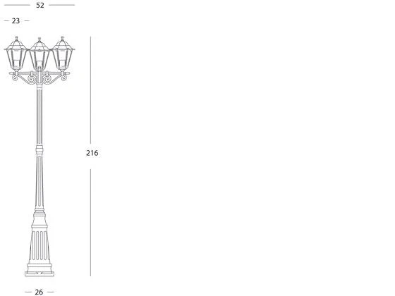 Lampada Palo Alto Tre Luci per Giardino Colore Nero e Oro per Esterno Linea Merlet Sovil