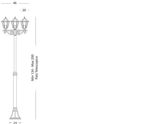 Lampada Palo Tre Luci Colore Nero per Esterno Linea Mini Esagonale Sovil