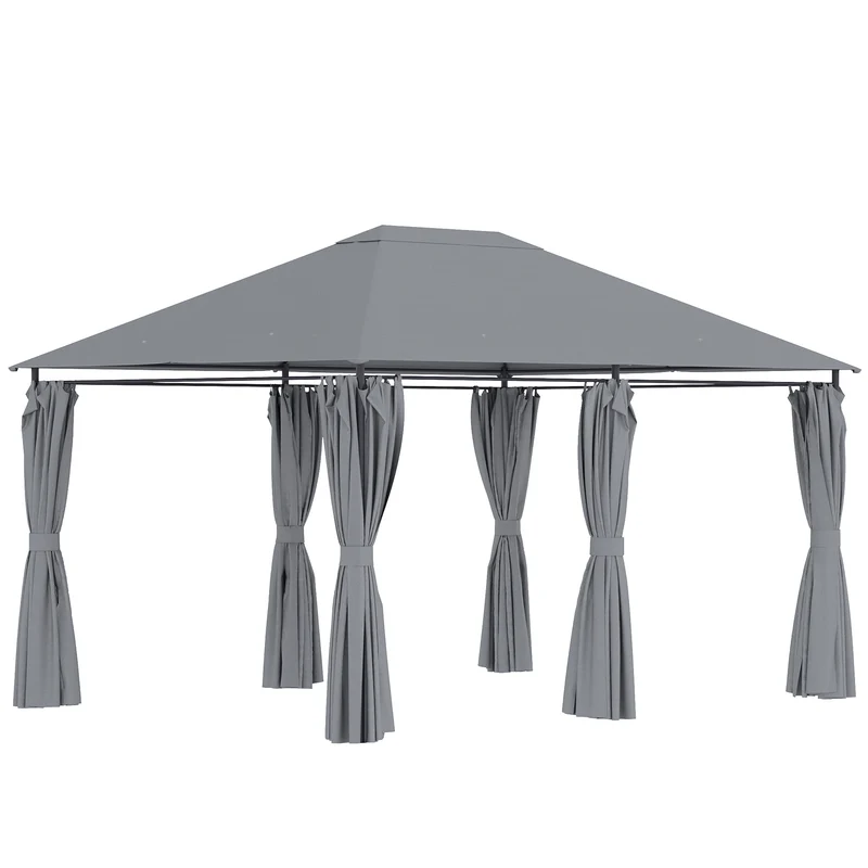 Gazebo 3x4 m con 6 Pareti Rimovibili 8 Fori di Drenaggio e 12 Picchetti in Acciaio e Poliestere Grigio e Nero