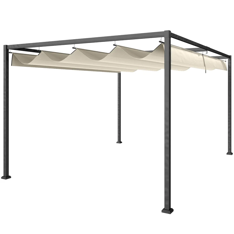 Pergola da Esterno 3x2 m con Tettuccio Retrattile in Metallo e Poliestere Crema e Grigio
