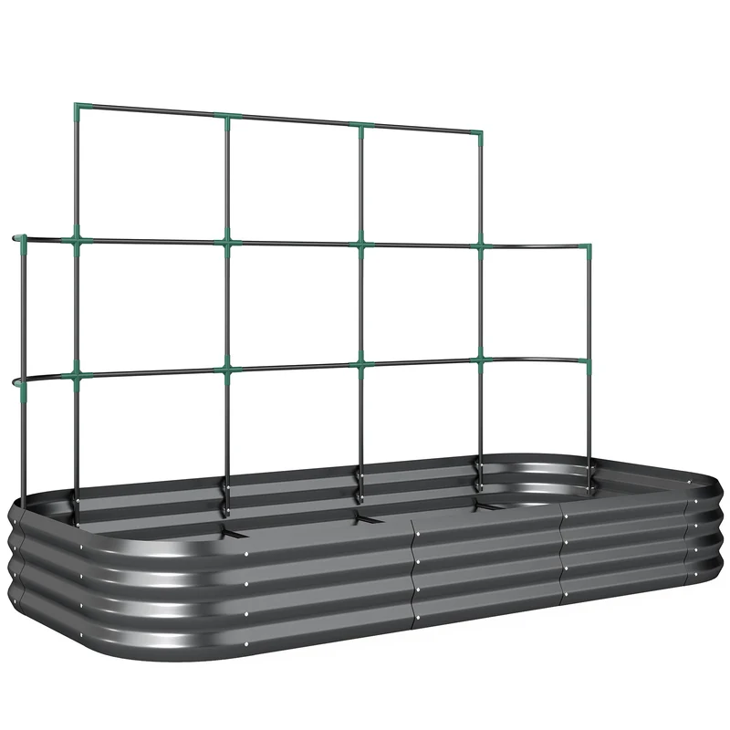 Orto Rialzato con Traliccio per Rampicanti 220x110x150 cm Fondo Aperto in Metallo Grigio Scuro
